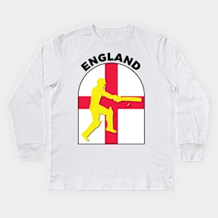 England Cricket Batsman England Flag Kids Long Sleeve T-Shirt